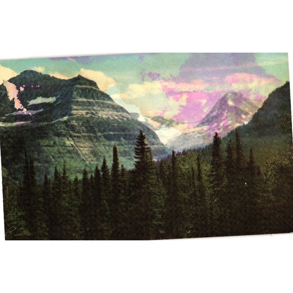 Vintage Glacier National Park Montana Postcard Mt. Gould & Garden Wall